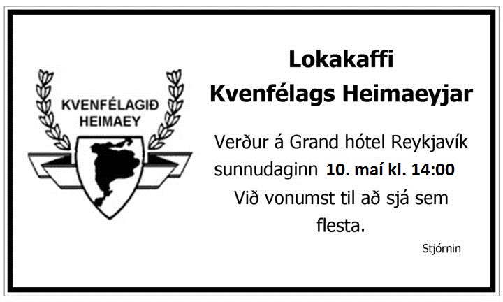 Lokakaffi Kvenfélags Heimaeyjar 10. maí 2015